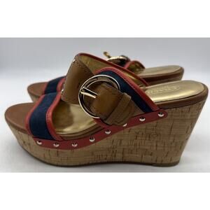 Coach Cortnee Cork Wedge Platform Buckled Sandals Suede Leather Women’s 8B